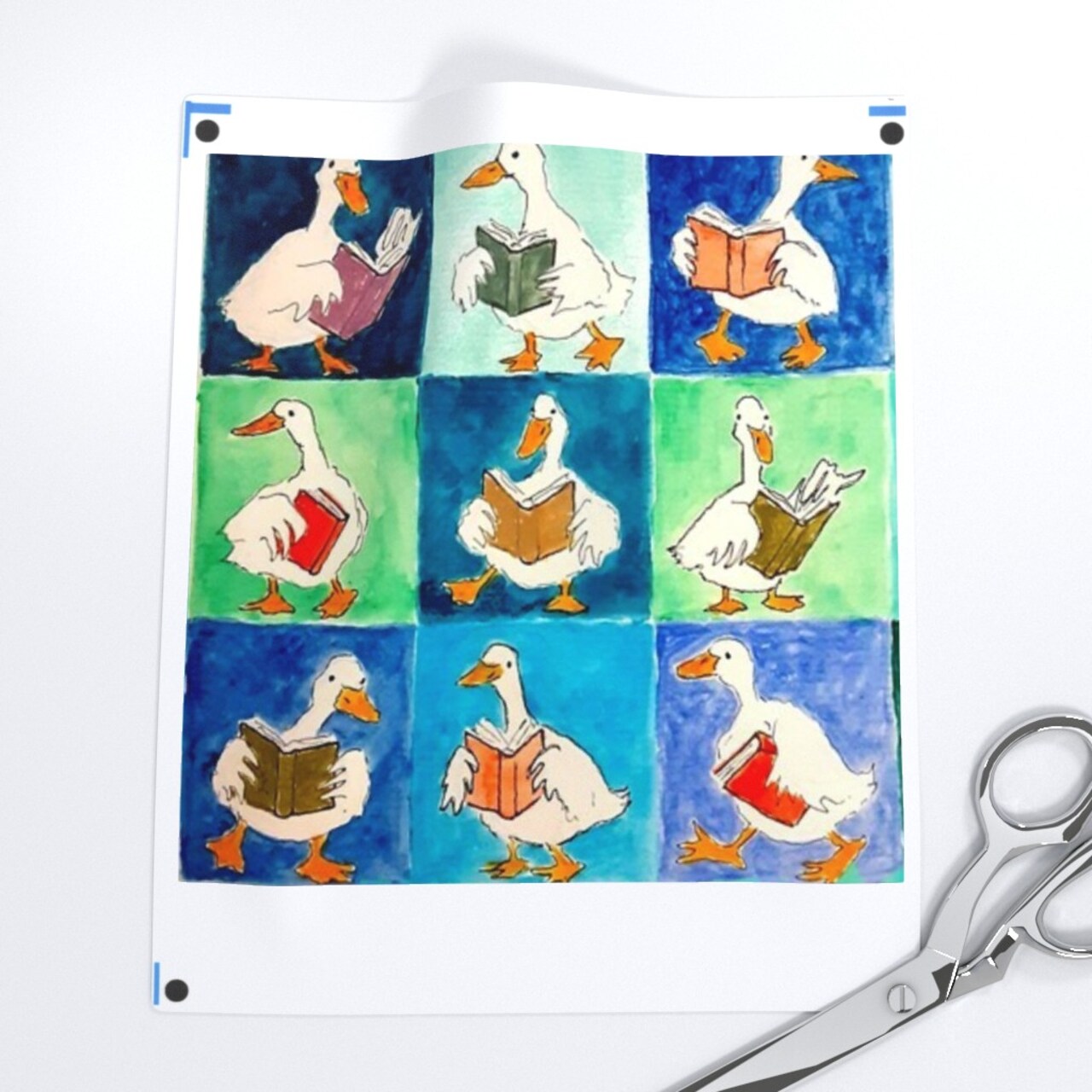 Blue Birds Animals Whimsical Books Ducks Watercolor Book Covers Reading Group Duck Readers Library Lover Large Scale Custom Removable Wallpaper by Spoonflower Peel & Stick Wallpaper 2FT Wide